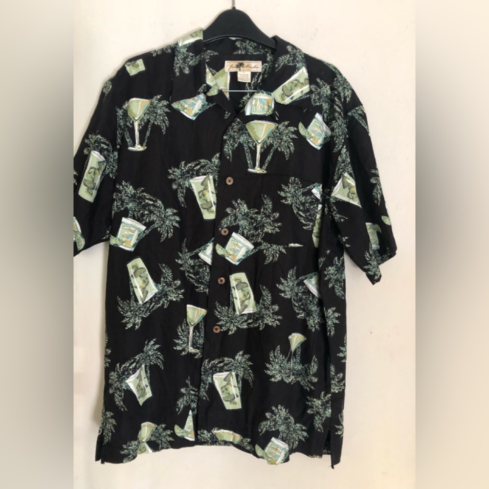 Joe Marlin Black Tropical Print Men's Shirt Size Large